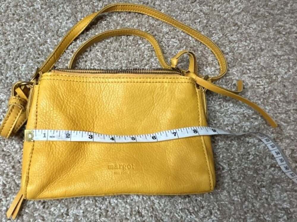 Margot New York Yellow Leather Double Zip Crossbody Bag - Picture 12 of 13